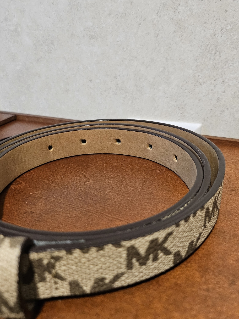 Michael Kors Neutral Patterned Logo Belt with Gold Buckle - Picture 5 of 5